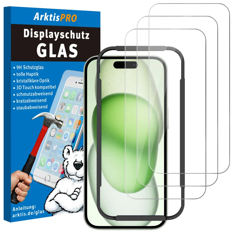 arktis iPhone 15 Plus Displayschutz GLAS - 3er Set